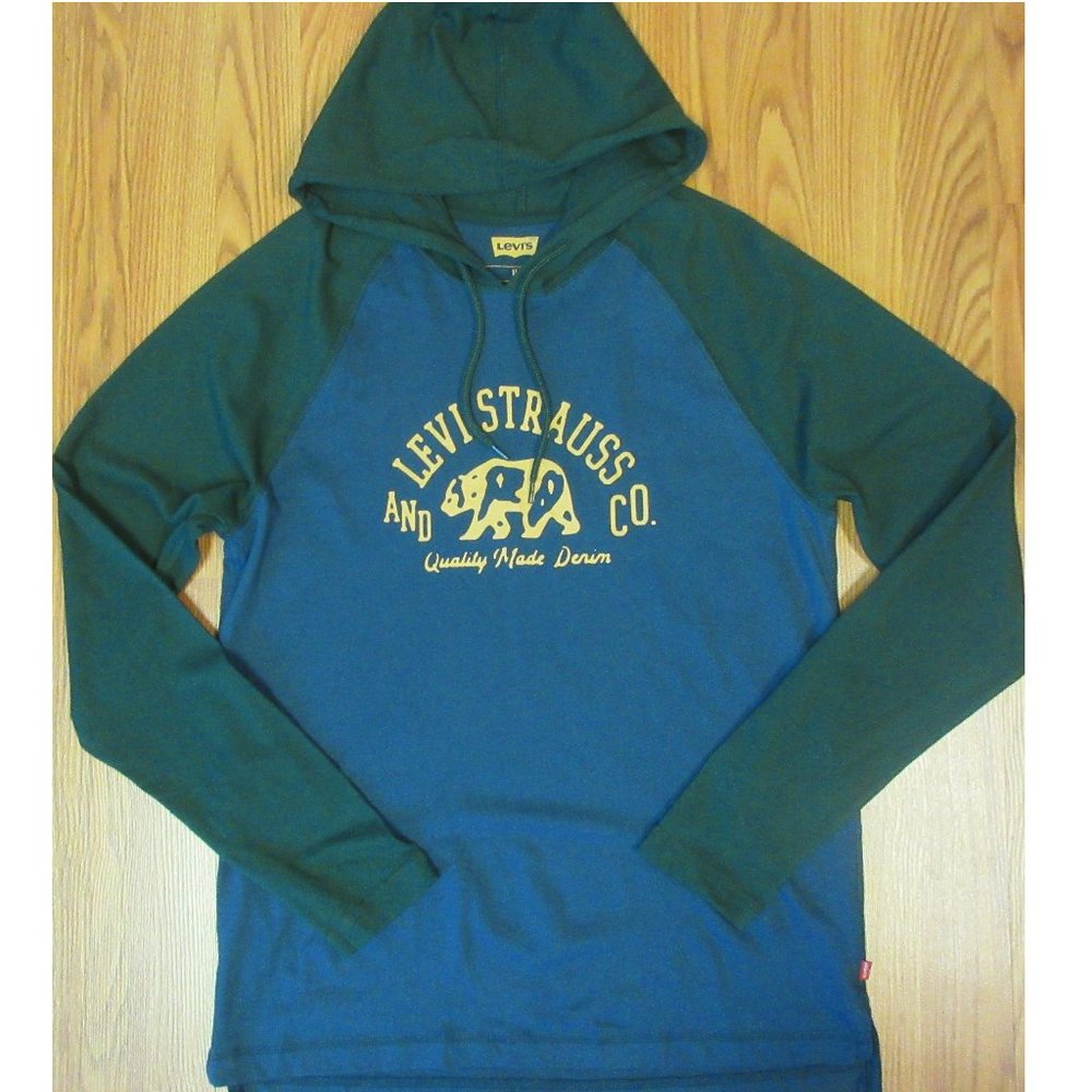 LEVI'S HOODIE T-SHIRT COTTON/POLY NAVY & GREEN